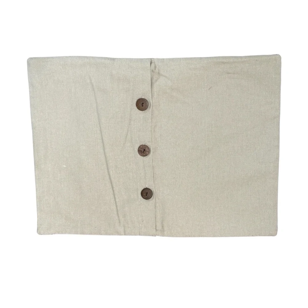 West Elm Throw Pillow Slip Covers Beige Embroidered Wooden Buttons 12x16‎ Inch